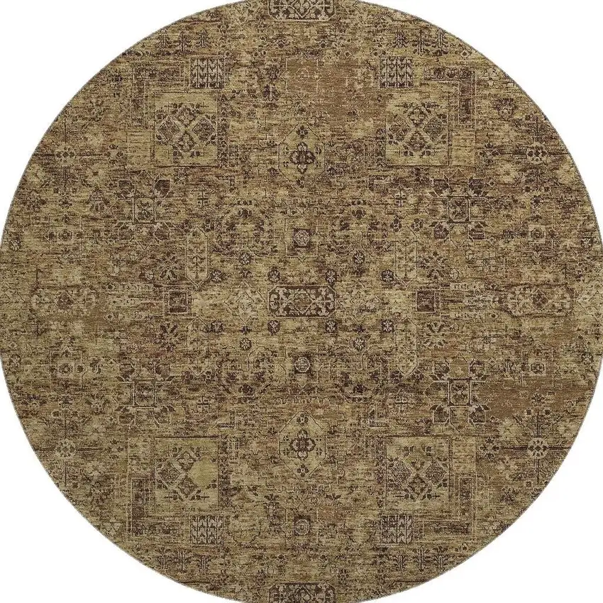 8' Coffee And Charcoal Floral Washable Round Rug With UV Protection Photo 3