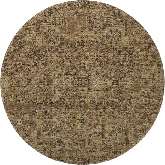 8' Coffee And Charcoal Floral Washable Round Rug With UV Protection Photo 4