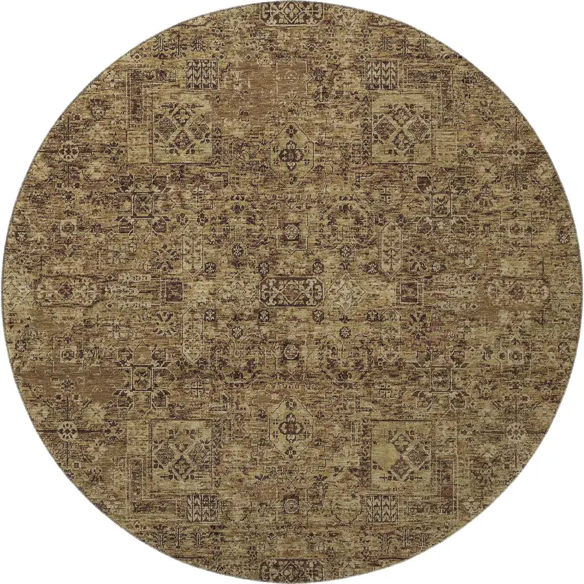 8' Coffee And Charcoal Floral Washable Round Rug With UV Protection Photo 4