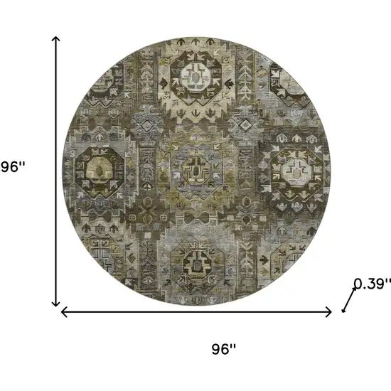 8' Coffee And Charcoal Medallion Washable Round Rug With UV Protection Photo 8