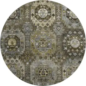 Photo of 8' Coffee And Charcoal Medallion Washable Round Rug With UV Protection