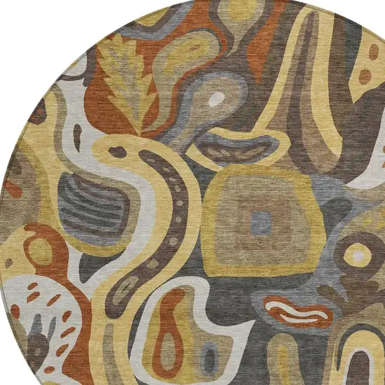 8' Coffee And Chocolate Round Abstract Washable Indoor Outdoor Area Rug Photo 3