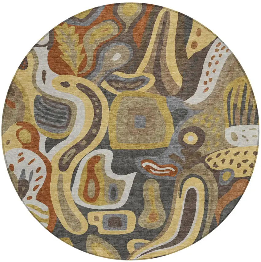 8' Coffee And Chocolate Round Abstract Washable Indoor Outdoor Area Rug Photo 2