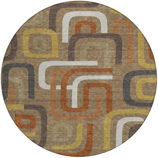 8' Coffee And Chocolate Round Geometric Washable Indoor Outdoor Area Rug Photo 2