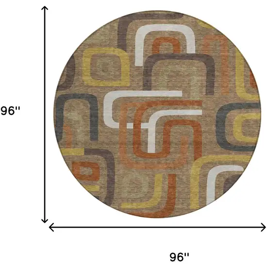 8' Coffee And Chocolate Round Geometric Washable Indoor Outdoor Area Rug Photo 7