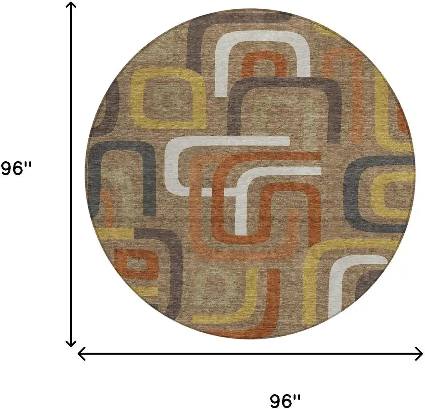8' Coffee And Chocolate Round Geometric Washable Indoor Outdoor Area Rug Photo 7