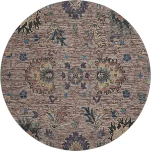 Photo of 8' Coffee And Copper Oriental Washable Round Rug With UV Protection