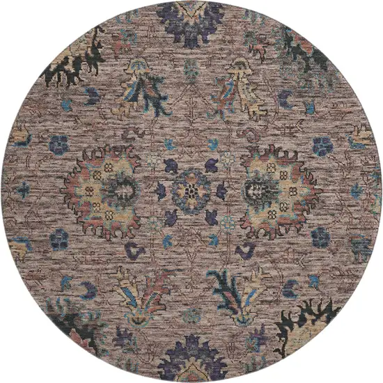 8' Coffee And Copper Oriental Washable Round Rug With UV Protection Photo 1