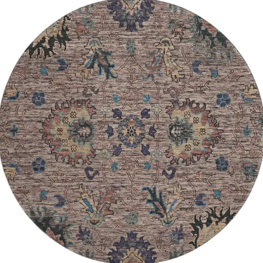 8' Coffee And Copper Oriental Washable Round Rug With UV Protection Photo 3