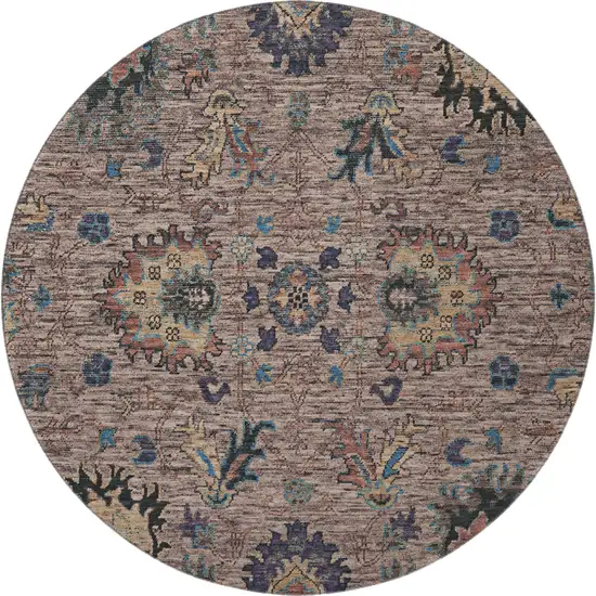 8' Coffee And Copper Oriental Washable Round Rug With UV Protection Photo 4