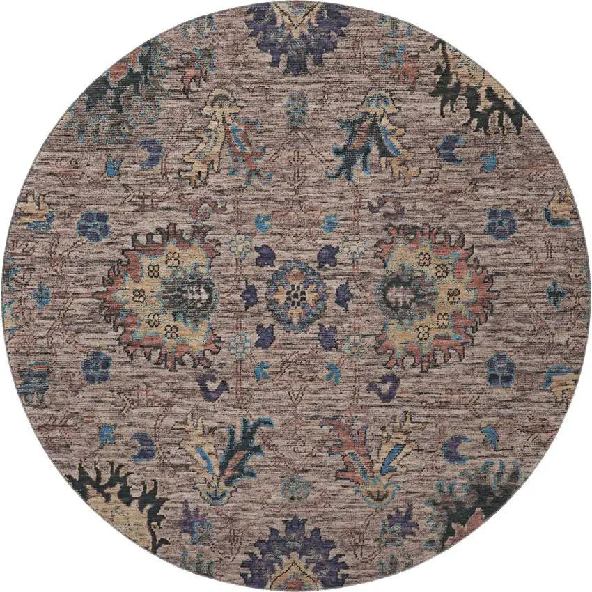 8' Coffee And Copper Oriental Washable Round Rug With UV Protection Photo 4