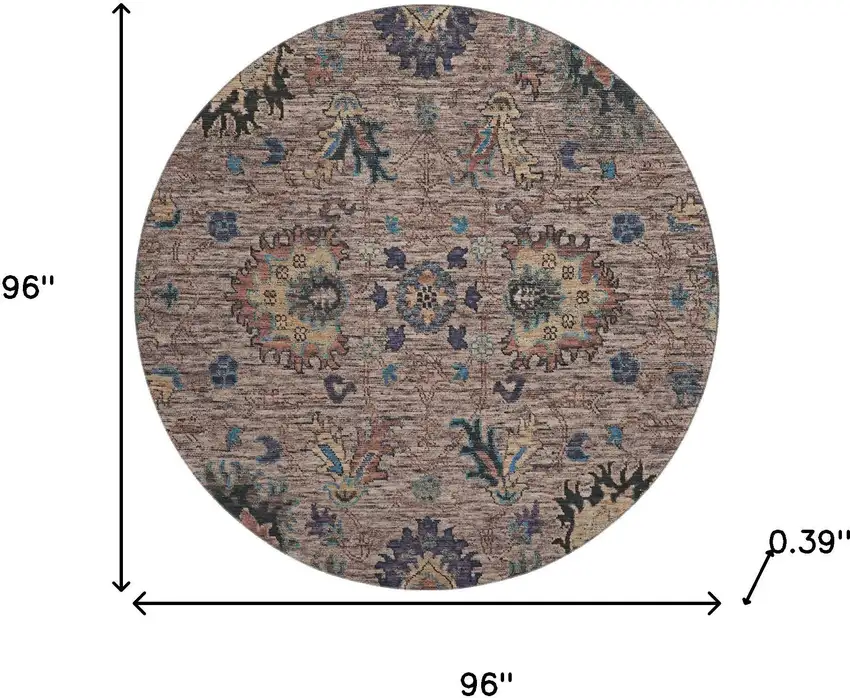 8' Coffee And Copper Oriental Washable Round Rug With UV Protection Photo 8