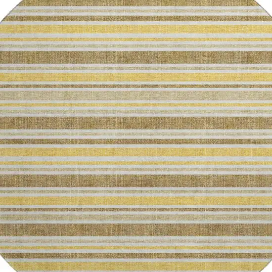 8' Coffee And Gold Striped Washable Round Rug With UV Protection Photo 3