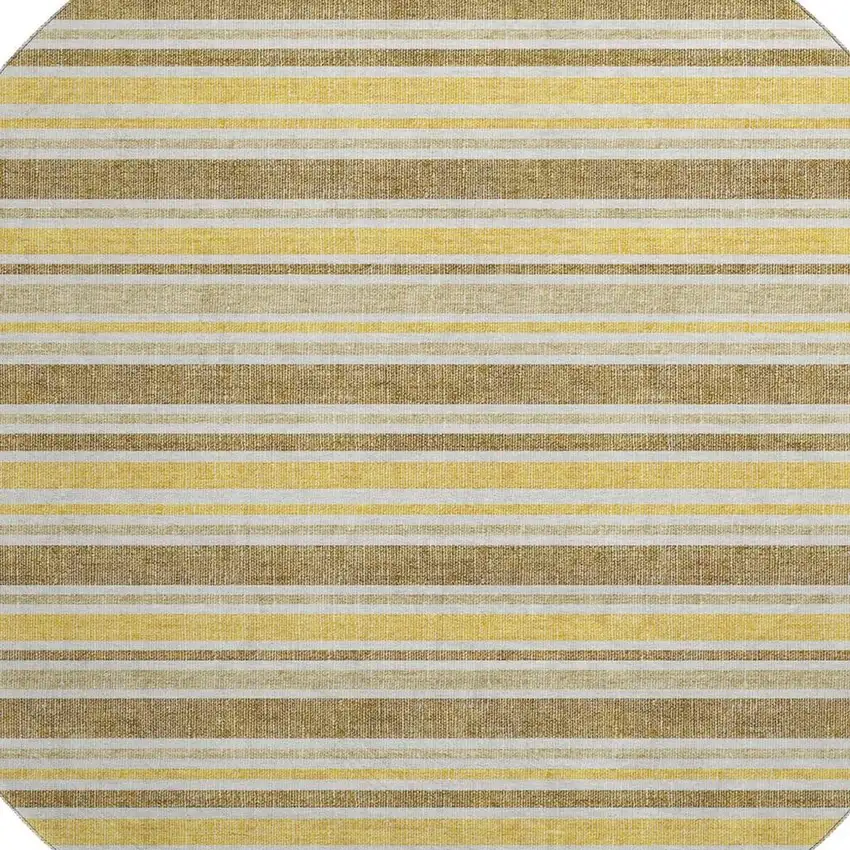 8' Coffee And Gold Striped Washable Round Rug With UV Protection Photo 3