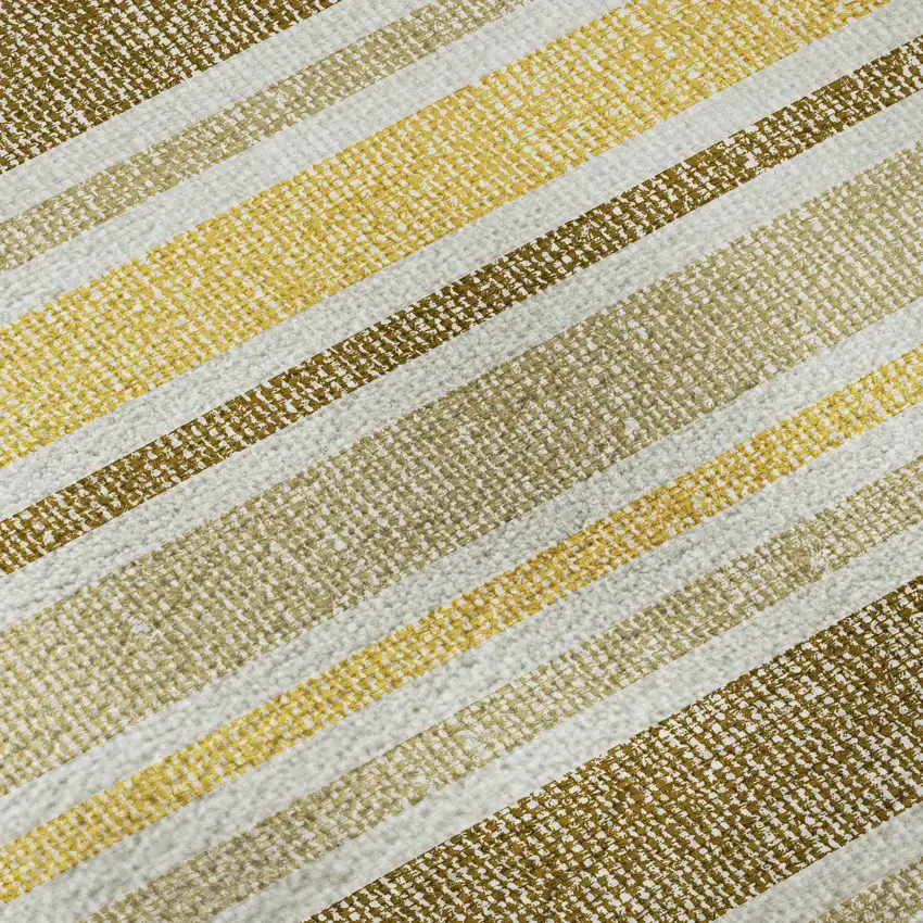 8' Coffee And Gold Striped Washable Round Rug With UV Protection Photo 9