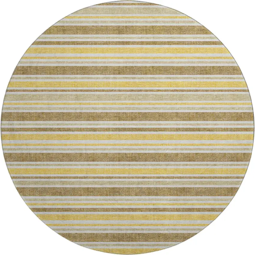 8' Coffee And Gold Striped Washable Round Rug With UV Protection Photo 1