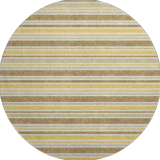 8' Coffee And Gold Striped Washable Round Rug With UV Protection Photo 4