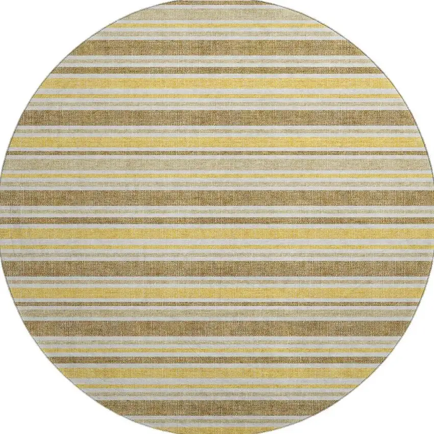 8' Coffee And Gold Striped Washable Round Rug With UV Protection Photo 4