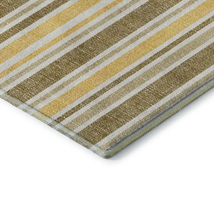 8' Coffee And Gold Striped Washable Round Rug With UV Protection Photo 7