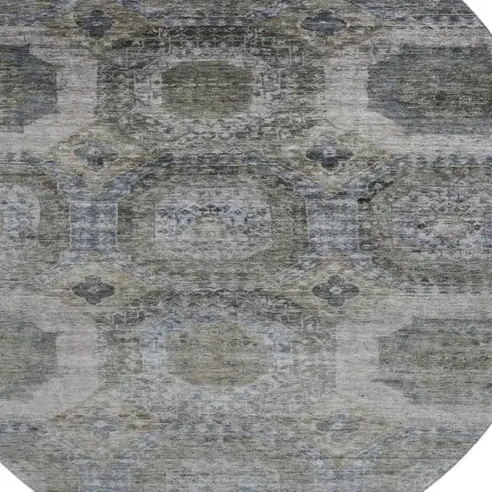 8' Coffee And Gray Abstract Geometric Washable Round Rug With UV Protection Photo 3