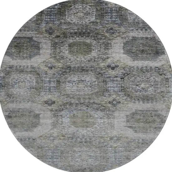 8' Coffee And Gray Abstract Geometric Washable Round Rug With UV Protection Photo 4