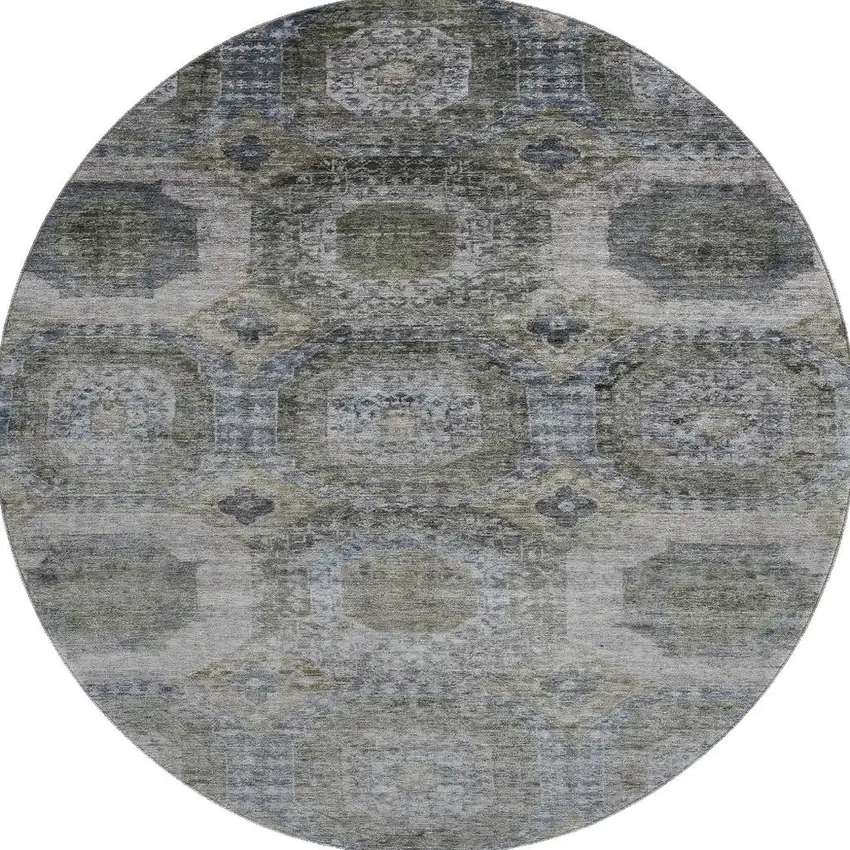 8' Coffee And Gray Abstract Geometric Washable Round Rug With UV Protection Photo 4