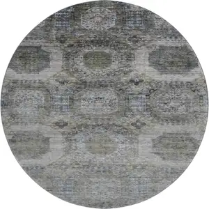 Photo of 8' Coffee And Gray Abstract Geometric Washable Round Rug With UV Protection