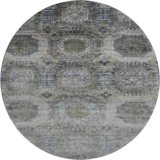 8' Coffee And Gray Abstract Geometric Washable Round Rug With UV Protection Photo 1