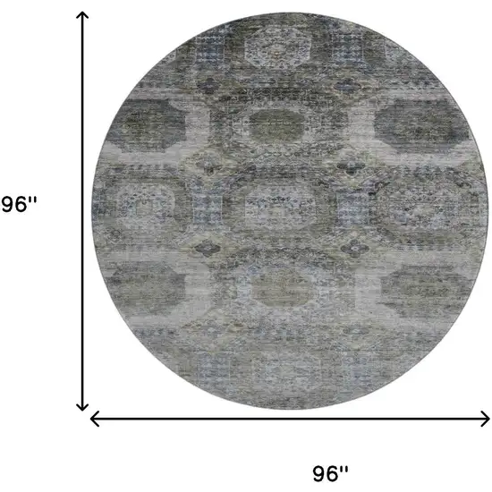 8' Coffee And Gray Abstract Geometric Washable Round Rug With UV Protection Photo 9