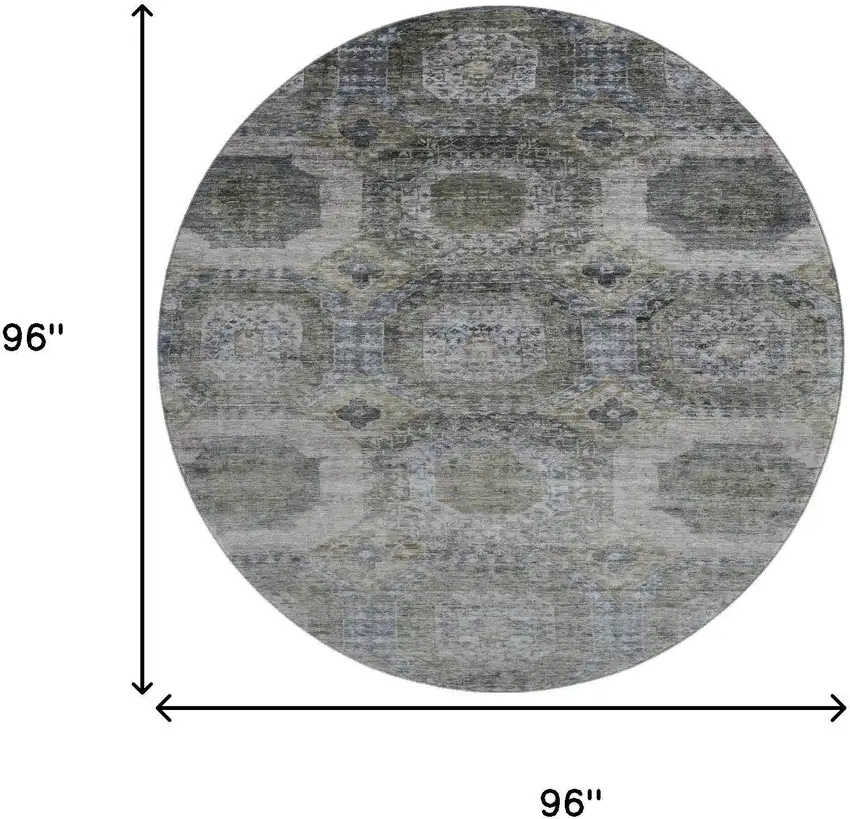 8' Coffee And Gray Abstract Geometric Washable Round Rug With UV Protection Photo 9