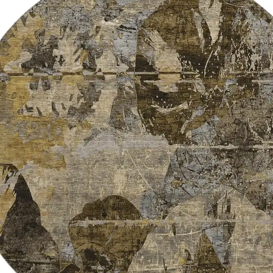 8' Coffee And Gray Abstract Washable Round Rug With UV Protection Photo 3