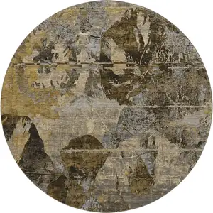 Photo of 8' Coffee And Gray Abstract Washable Round Rug With UV Protection