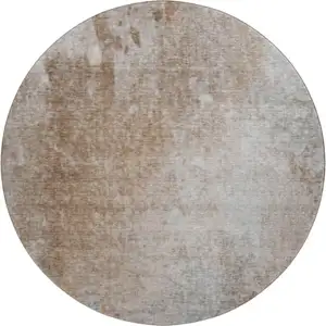 Photo of 8' Coffee And Gray Abstract Washable Round Rug With UV Protection