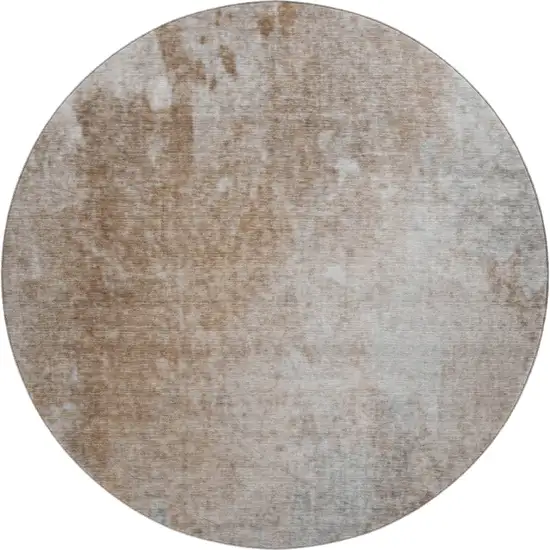 8' Coffee And Gray Abstract Washable Round Rug With UV Protection Photo 1
