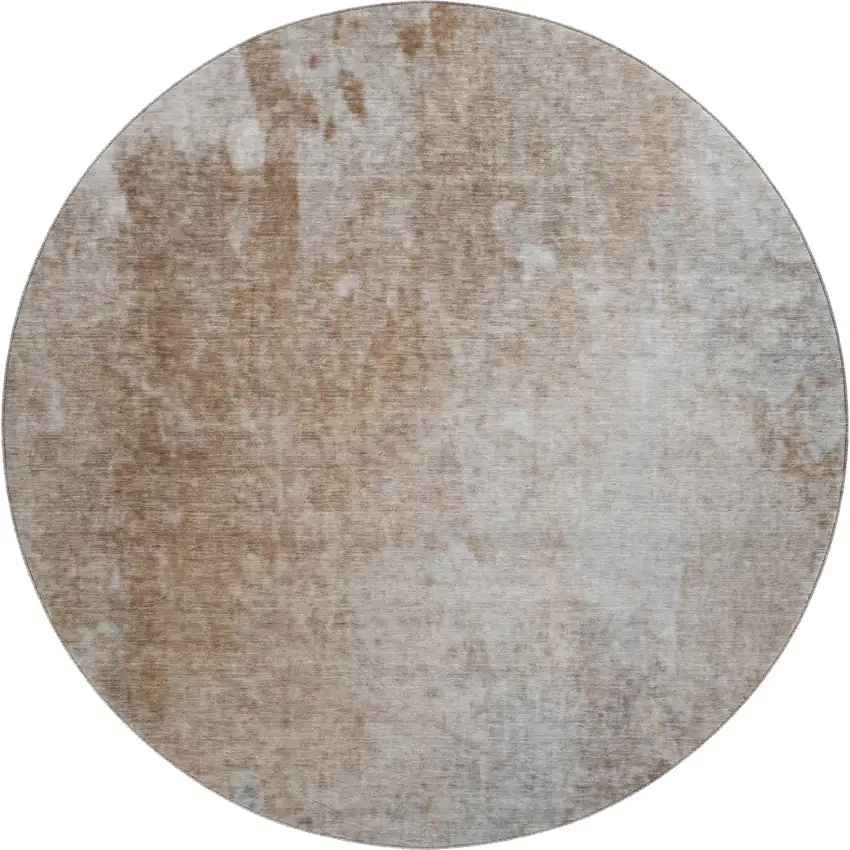 8' Coffee And Gray Abstract Washable Round Rug With UV Protection Photo 1