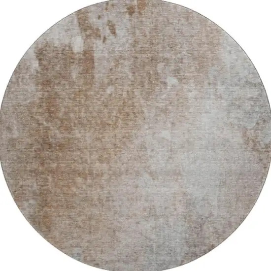 8' Coffee And Gray Abstract Washable Round Rug With UV Protection Photo 4