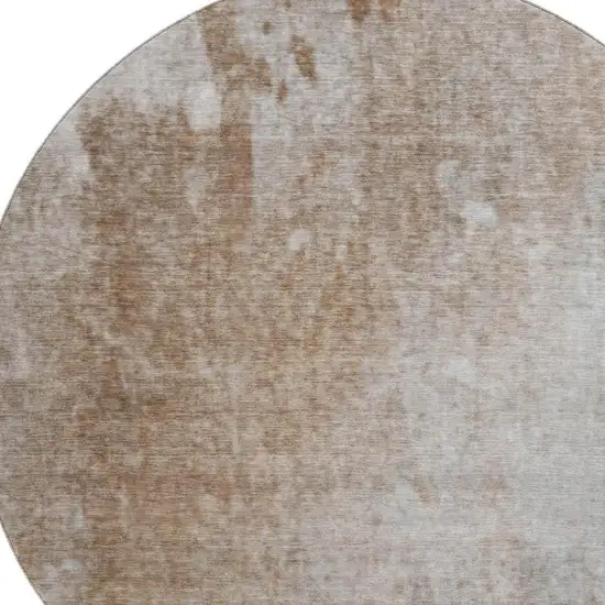 8' Coffee And Gray Abstract Washable Round Rug With UV Protection Photo 3