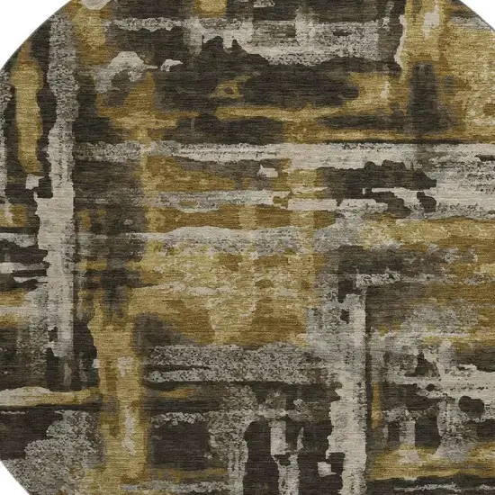 8' Coffee And Gray Abstract Washable Round Rug With UV Protection Photo 3