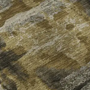 Photo of 8' Coffee And Gray Abstract Washable Round Rug With UV Protection