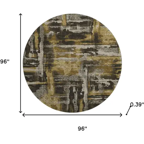8' Coffee And Gray Abstract Washable Round Rug With UV Protection Photo 8