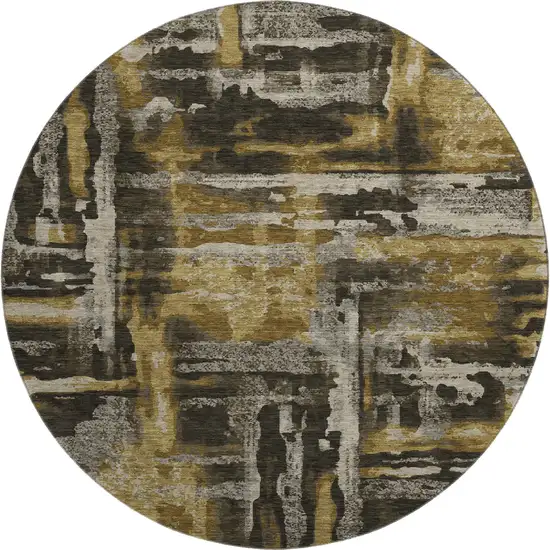 8' Coffee And Gray Abstract Washable Round Rug With UV Protection Photo 1
