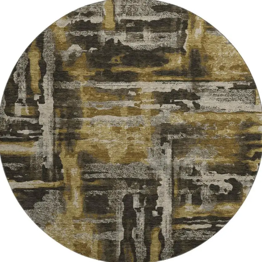 8' Coffee And Gray Abstract Washable Round Rug With UV Protection Photo 4
