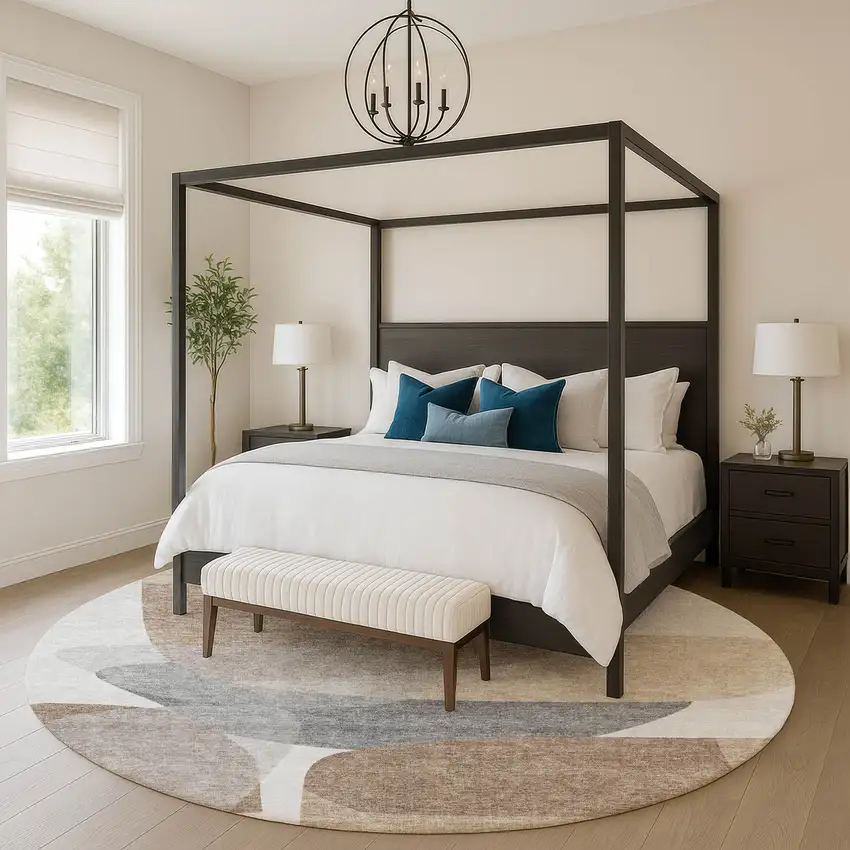 8' Coffee And Gray Abstract Washable Round Rug With UV Protection Photo 5