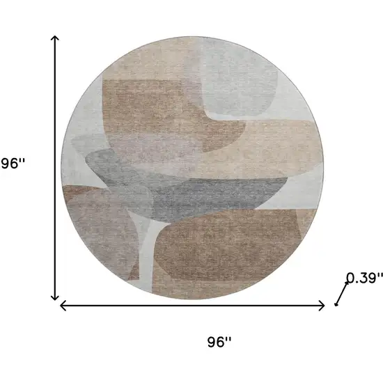 8' Coffee And Gray Abstract Washable Round Rug With UV Protection Photo 8
