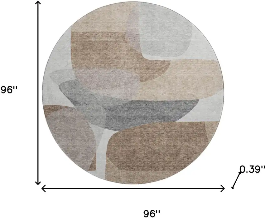 8' Coffee And Gray Abstract Washable Round Rug With UV Protection Photo 8