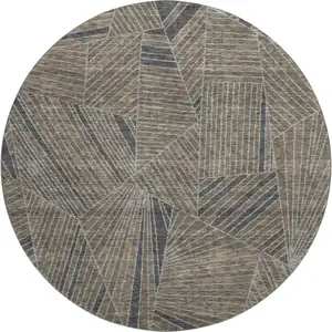Photo of 8' Coffee And Gray Geometric Washable Round Rug With UV Protection