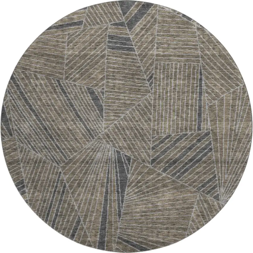 8' Coffee And Gray Geometric Washable Round Rug With UV Protection Photo 1