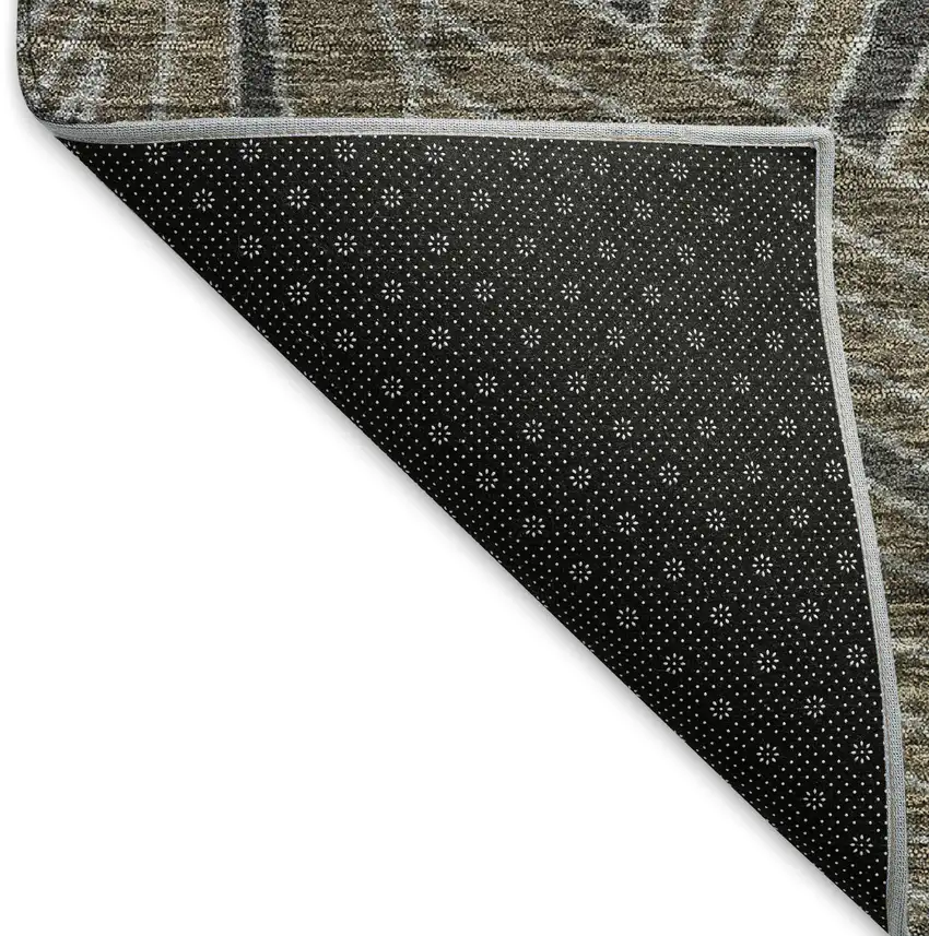 8' Coffee And Gray Geometric Washable Round Rug With UV Protection Photo 6