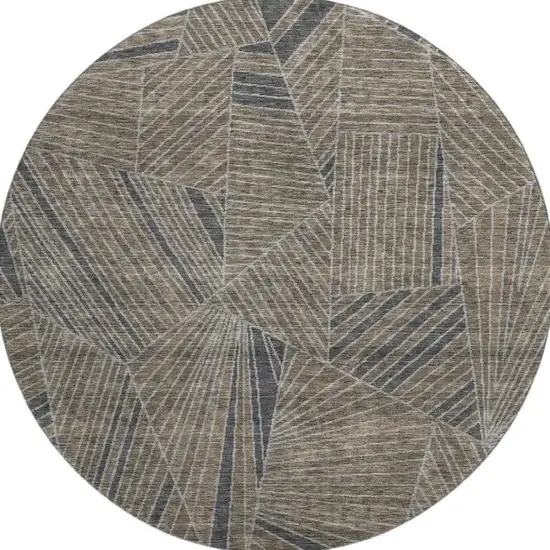 8' Coffee And Gray Geometric Washable Round Rug With UV Protection Photo 4
