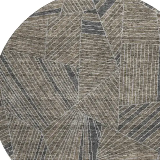 8' Coffee And Gray Geometric Washable Round Rug With UV Protection Photo 3